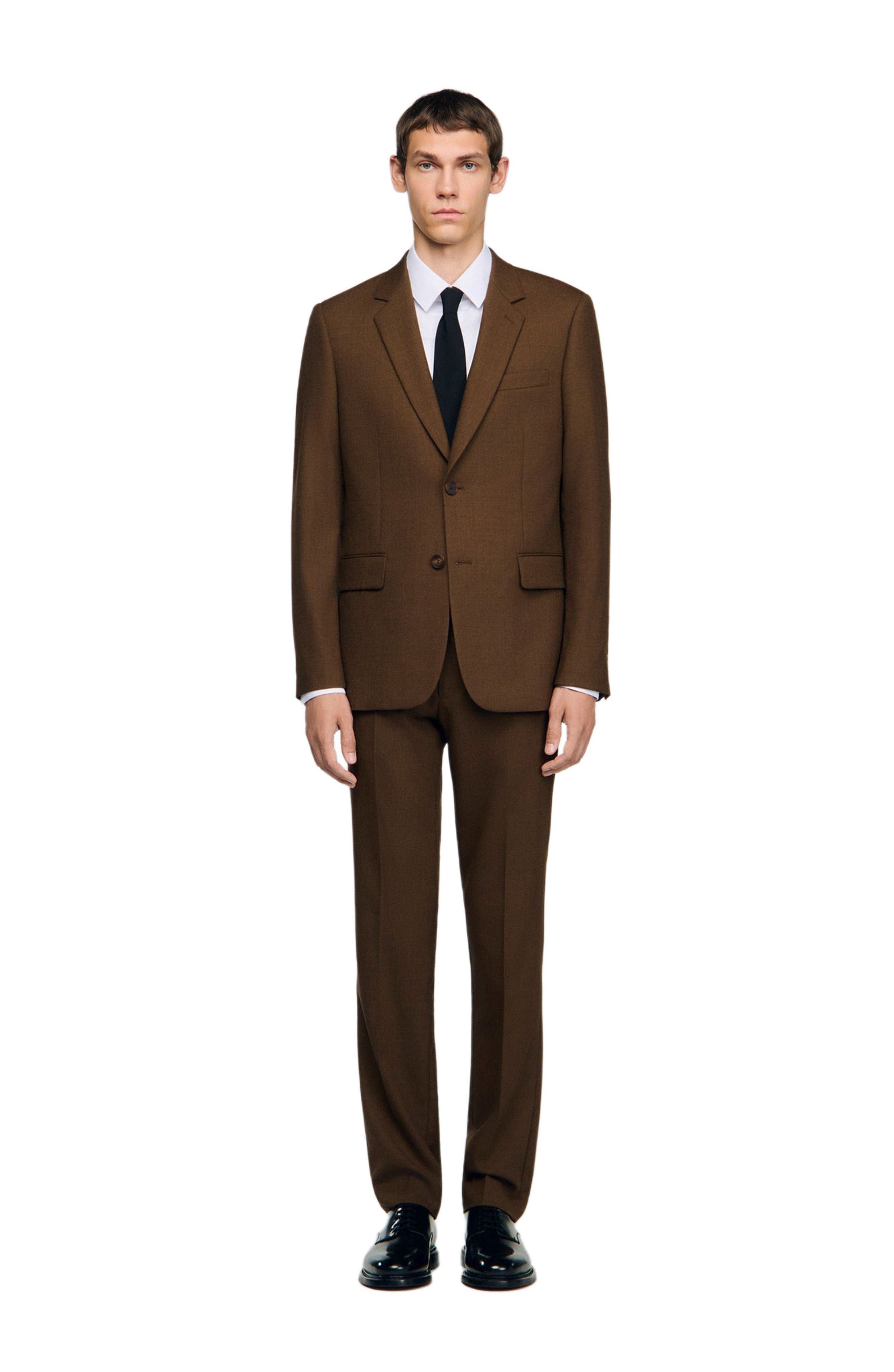 SANDRO Tailored Virgin Wool Jacket in Tobacco Brown at Nordstrom - 2