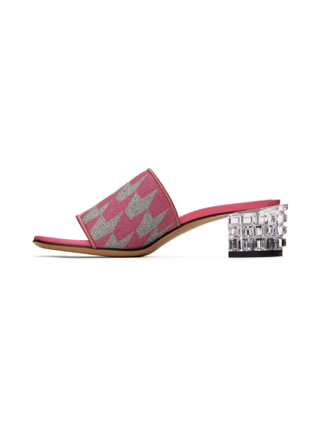 Pink & Gray Jacquard Heeled Sandals - 3