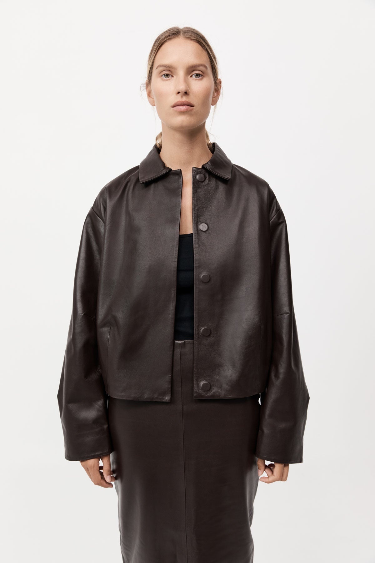 Cocoon Leather Jacket - Chocolate - 3