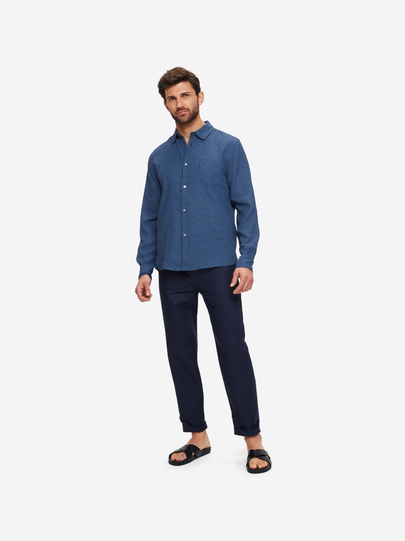 Men's Shirt Milan 16 Linen Navy - 3