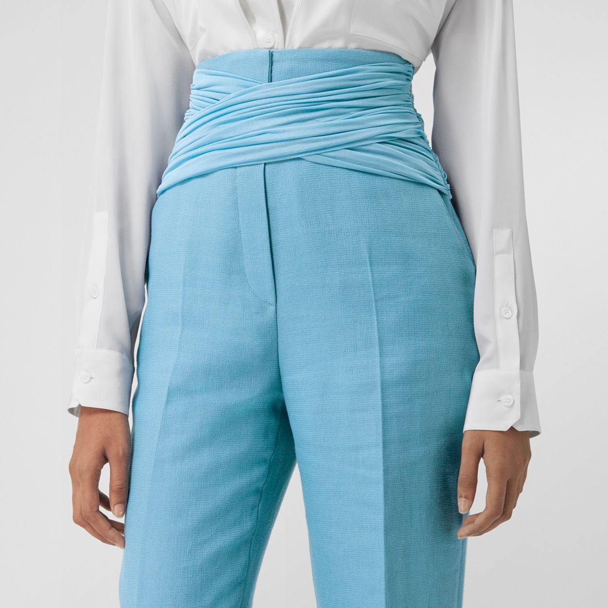 Jersey Sash Detail Wool Ramie Tailored Trousers - 6