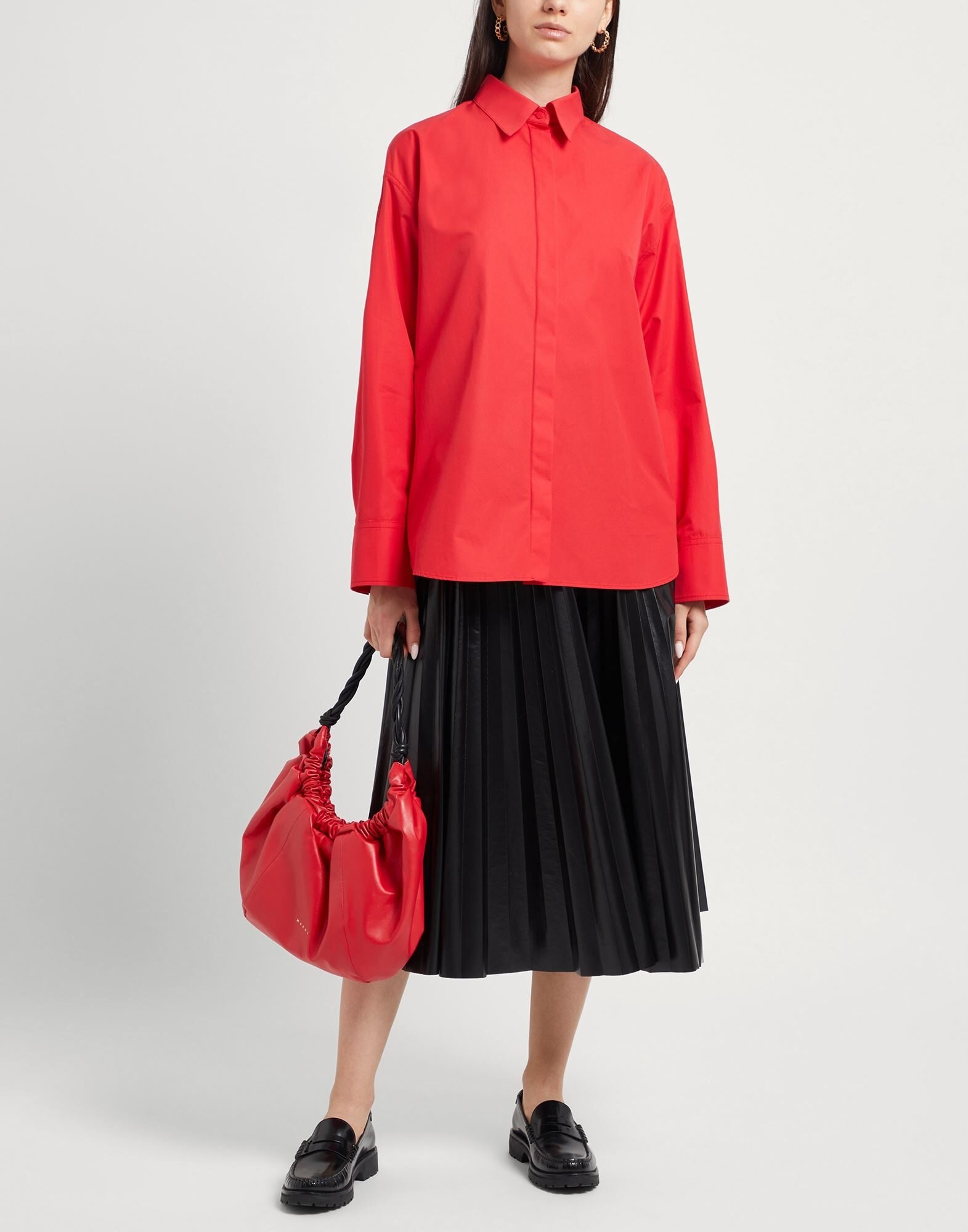 Red Women's Solid Color Shirts & Blouses - 2