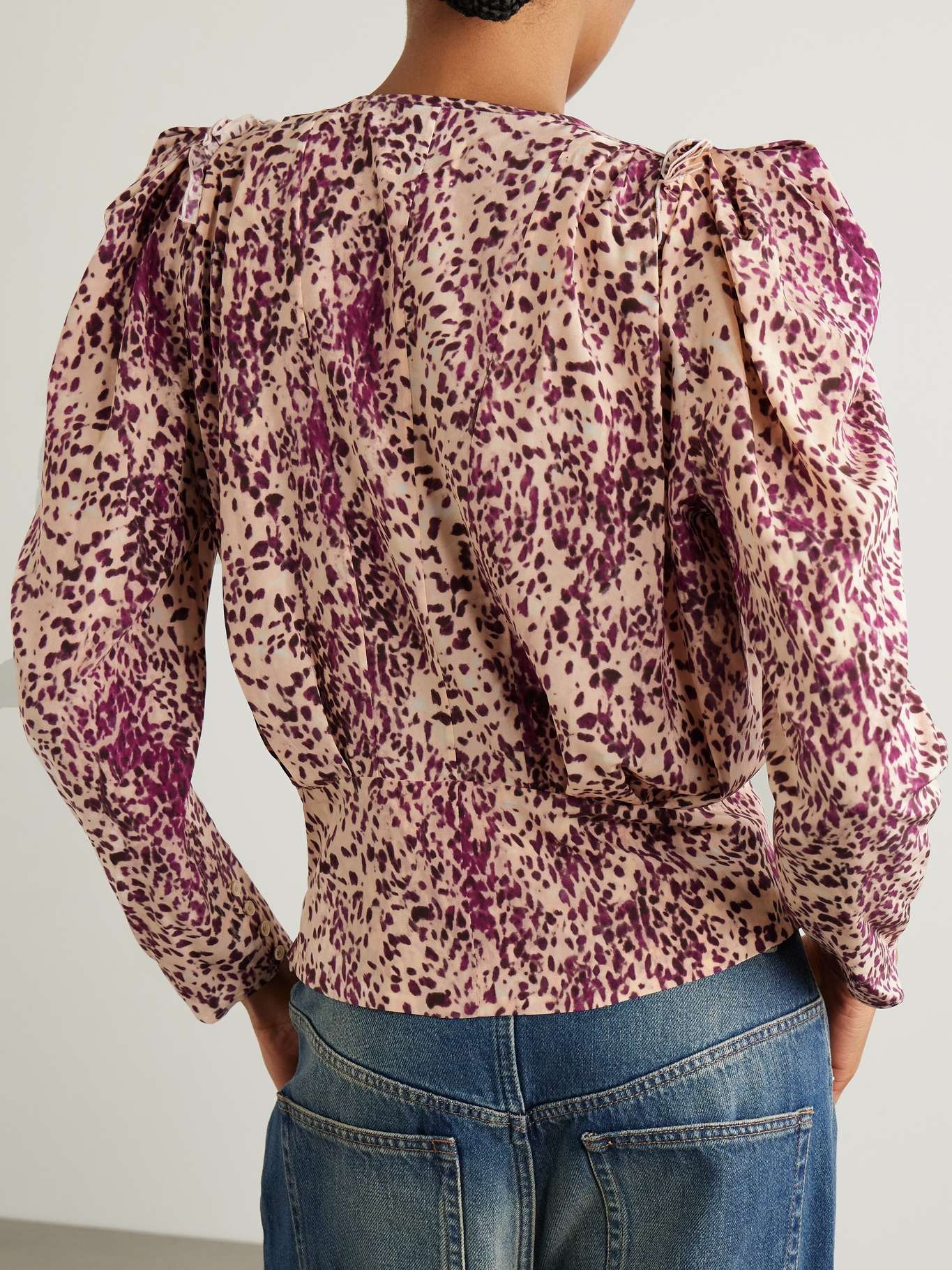 Isabel Marant Zarga pleated printed silk-blend blouse Pink