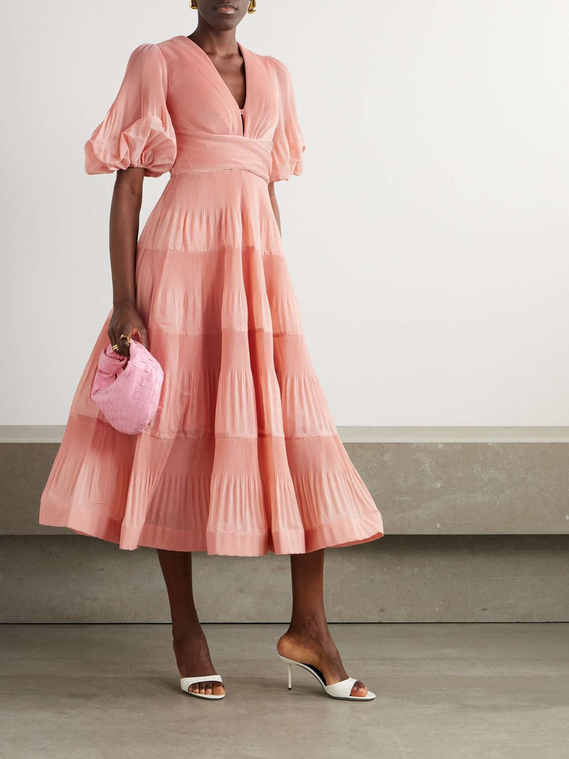 Zimmermann Tiered plissé-taffeta midi dress outlook