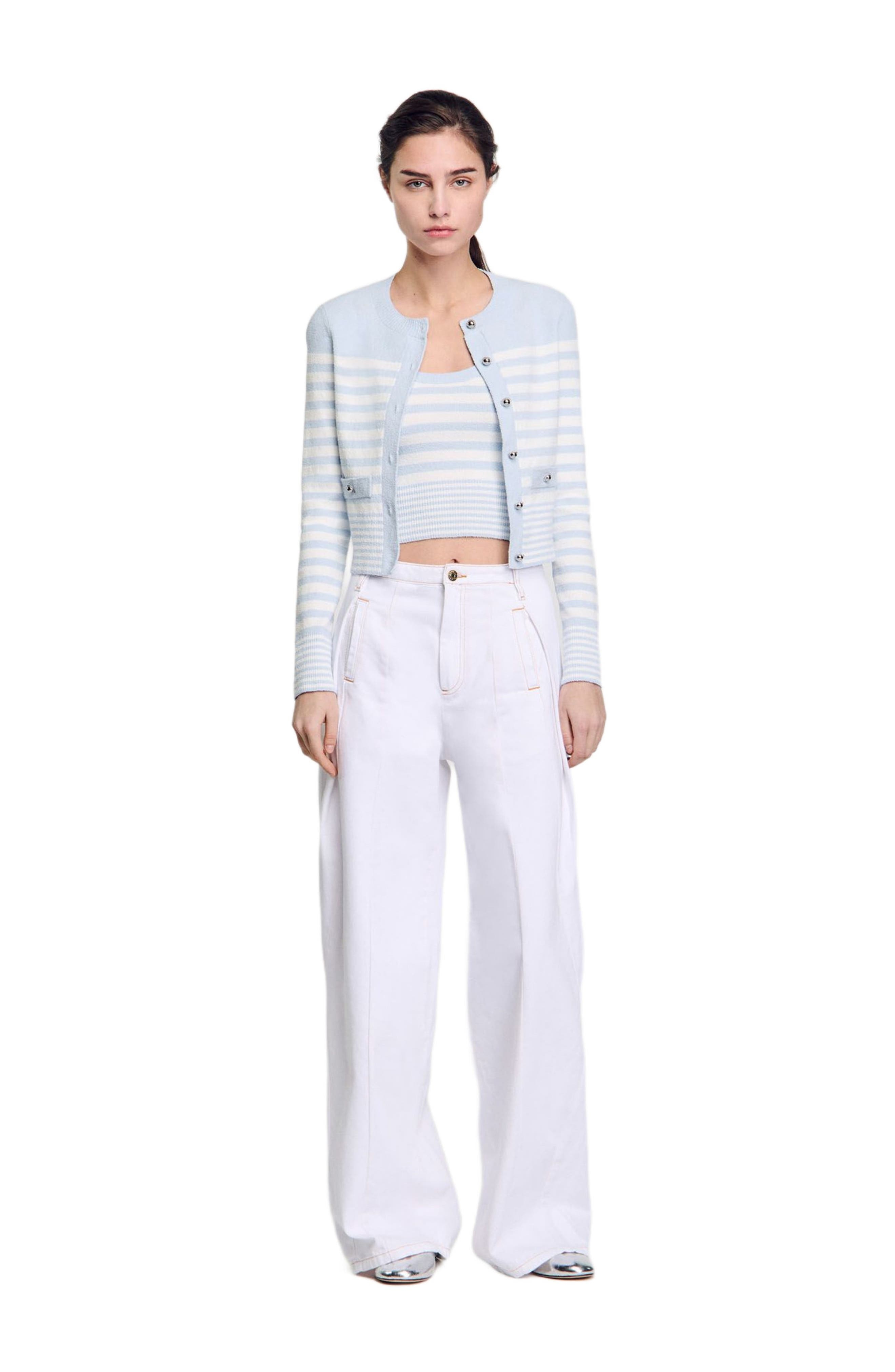 SANDRO Striped cardigan in Sky Blue at Nordstrom - 3