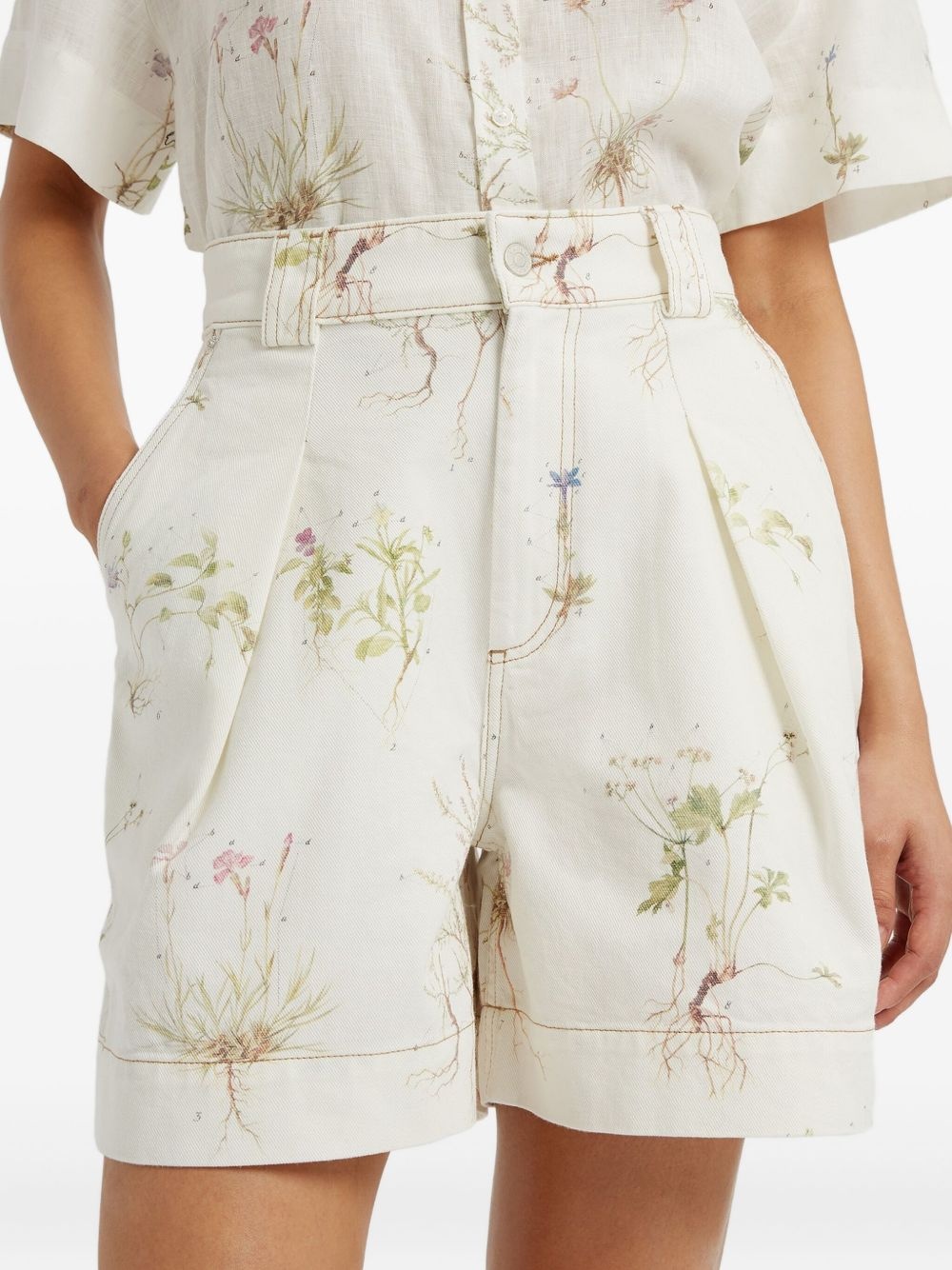 floral-print denim shorts - 5
