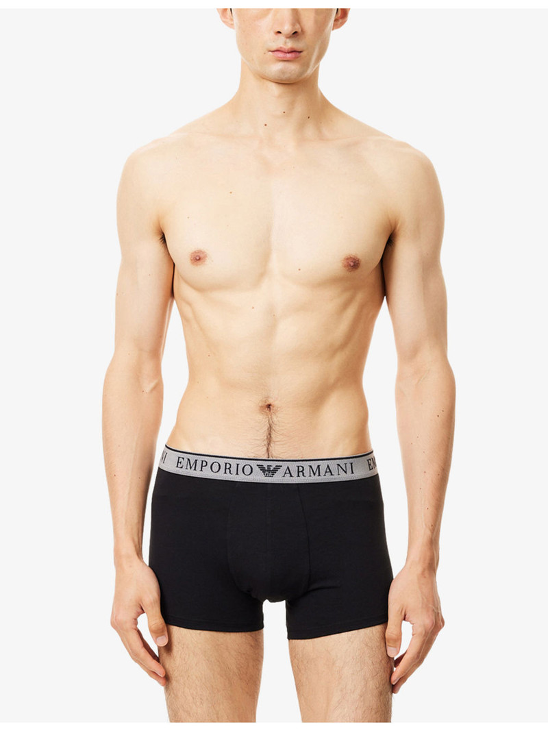 EMPORIO ARMANI Branded Mid-Rise Pack Of Two Stretch-Cotton Trunks outlook