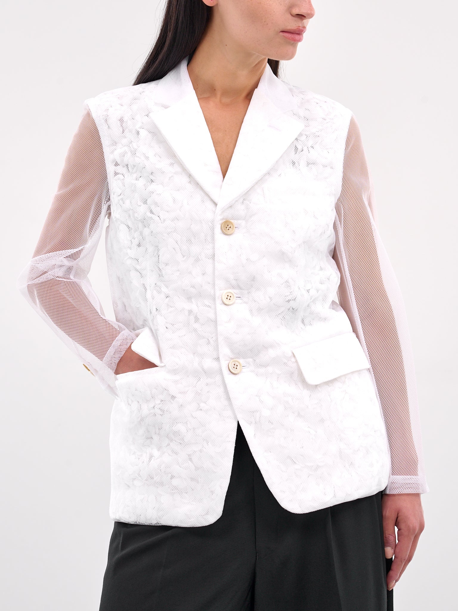 Mesh Layered Floral Blazer - 4
