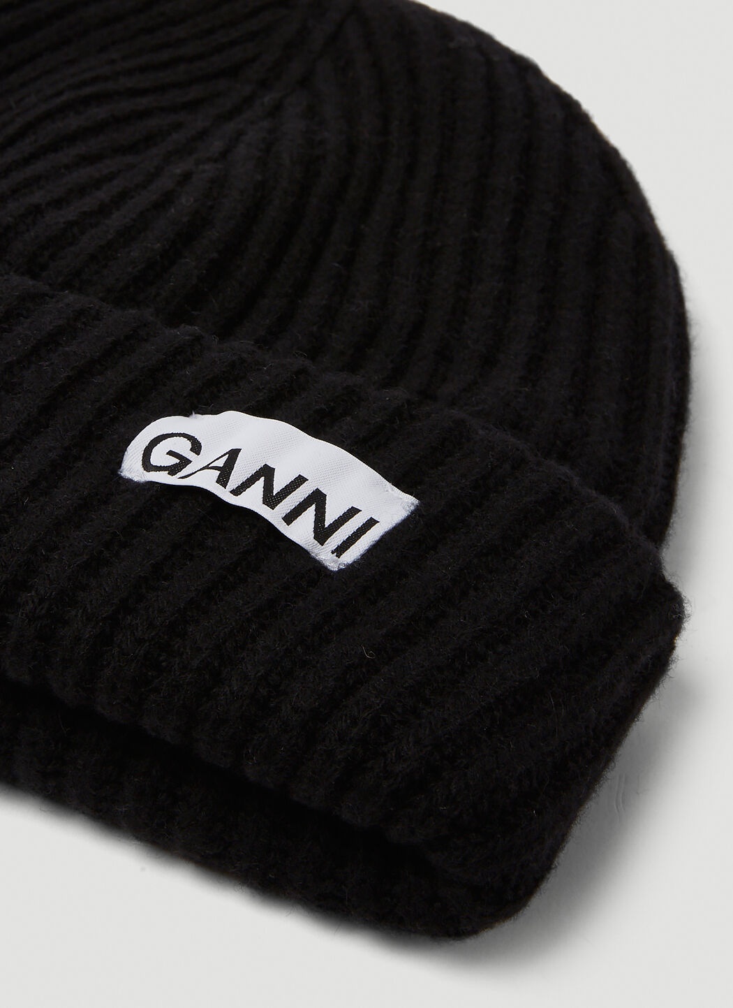 GANNI Logo Patch Ribbed Beanie Hat | lncc | REVERSIBLE