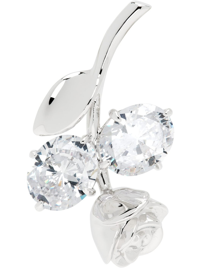 Silver YVMIN Edition Inverted Gemstone Leaf Metal Rose Single Earring 1