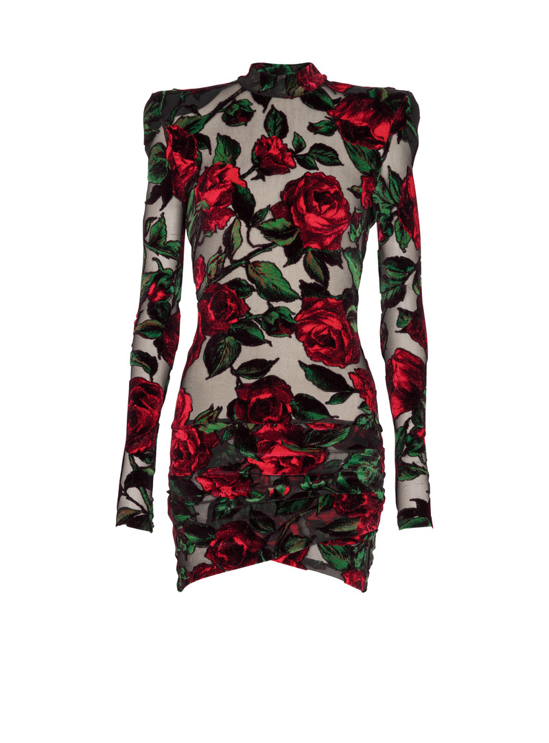 Burnout velvet dress with Rose print 1