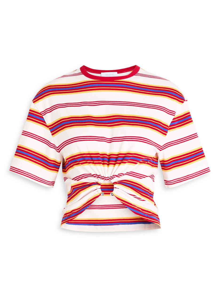 Rabanne Striped Gathered Stretch-cotton T-shirt - 1