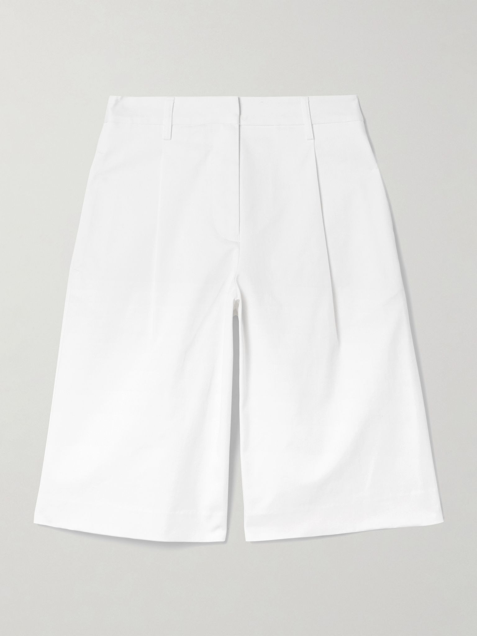 Pleated organic cotton-blend twill shorts White - 1