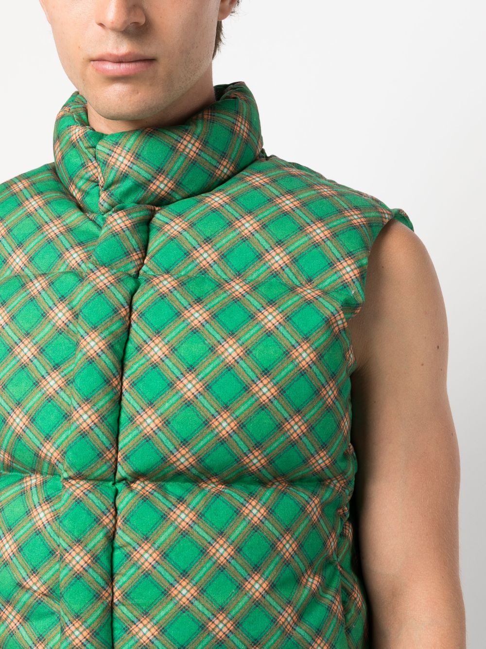 checked quilted down gilet - 6