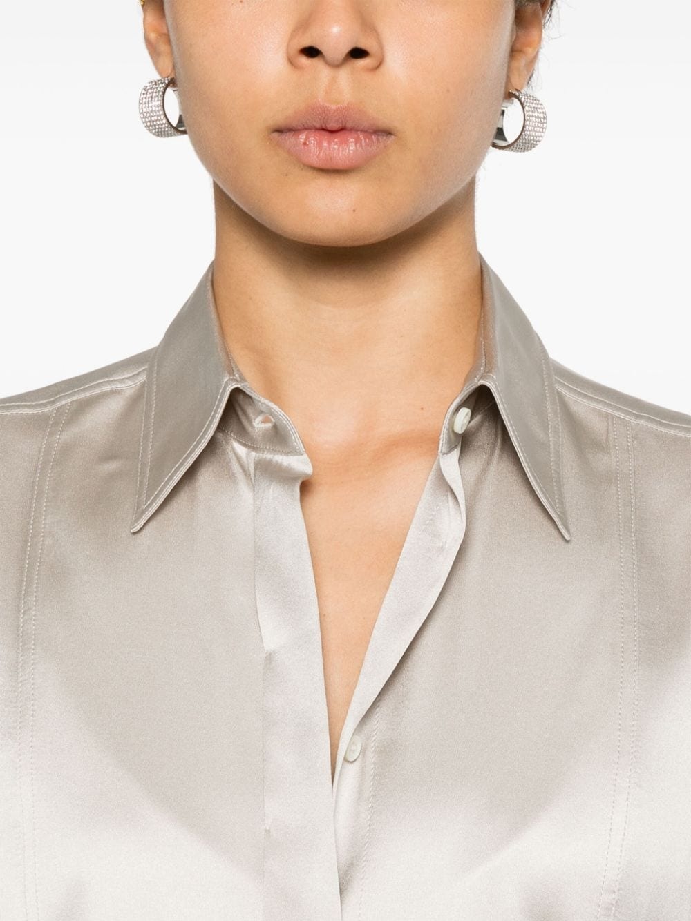 pointed collar satin shirt - 5