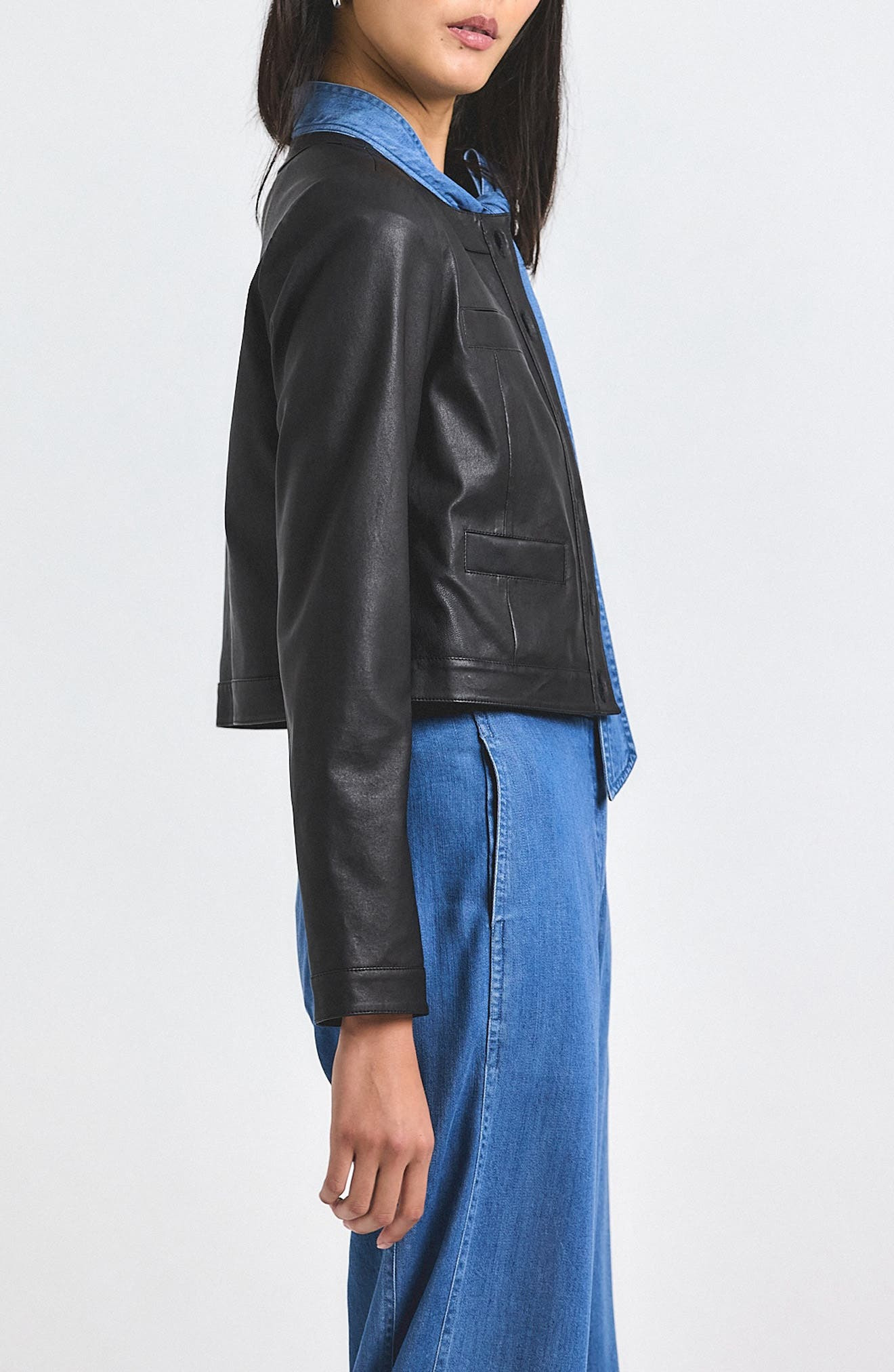 Derek Lam 10 Crosby Penny Crop Stretch Leather Jacket in Black at Nordstrom - 3