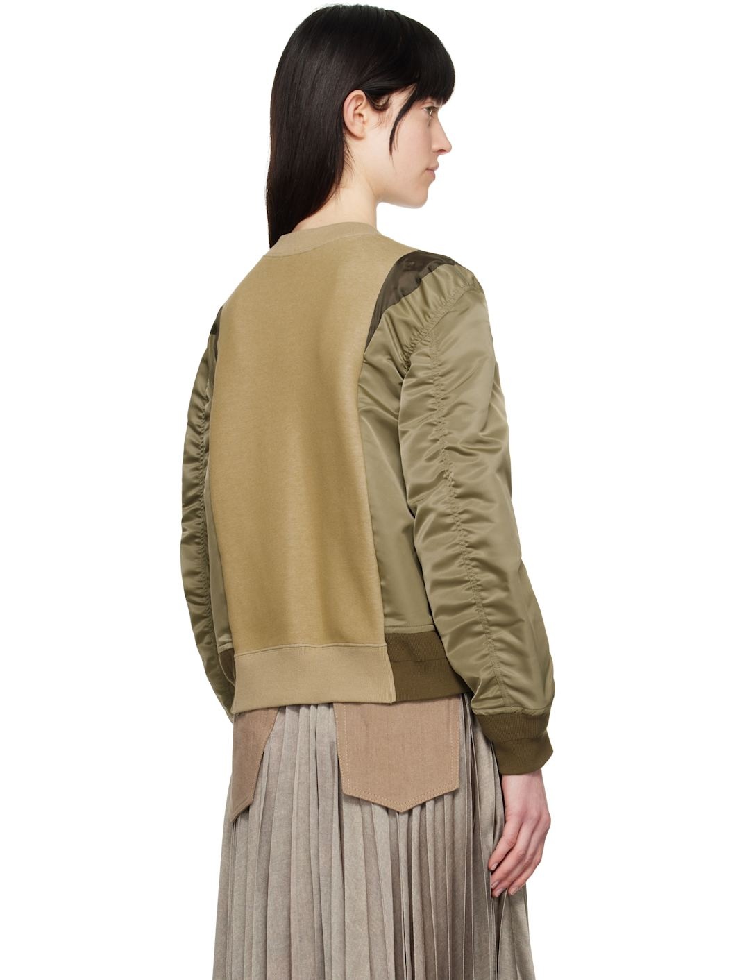 Khaki Sponge Sweat & Nylon Twill Sweatshirt - 3