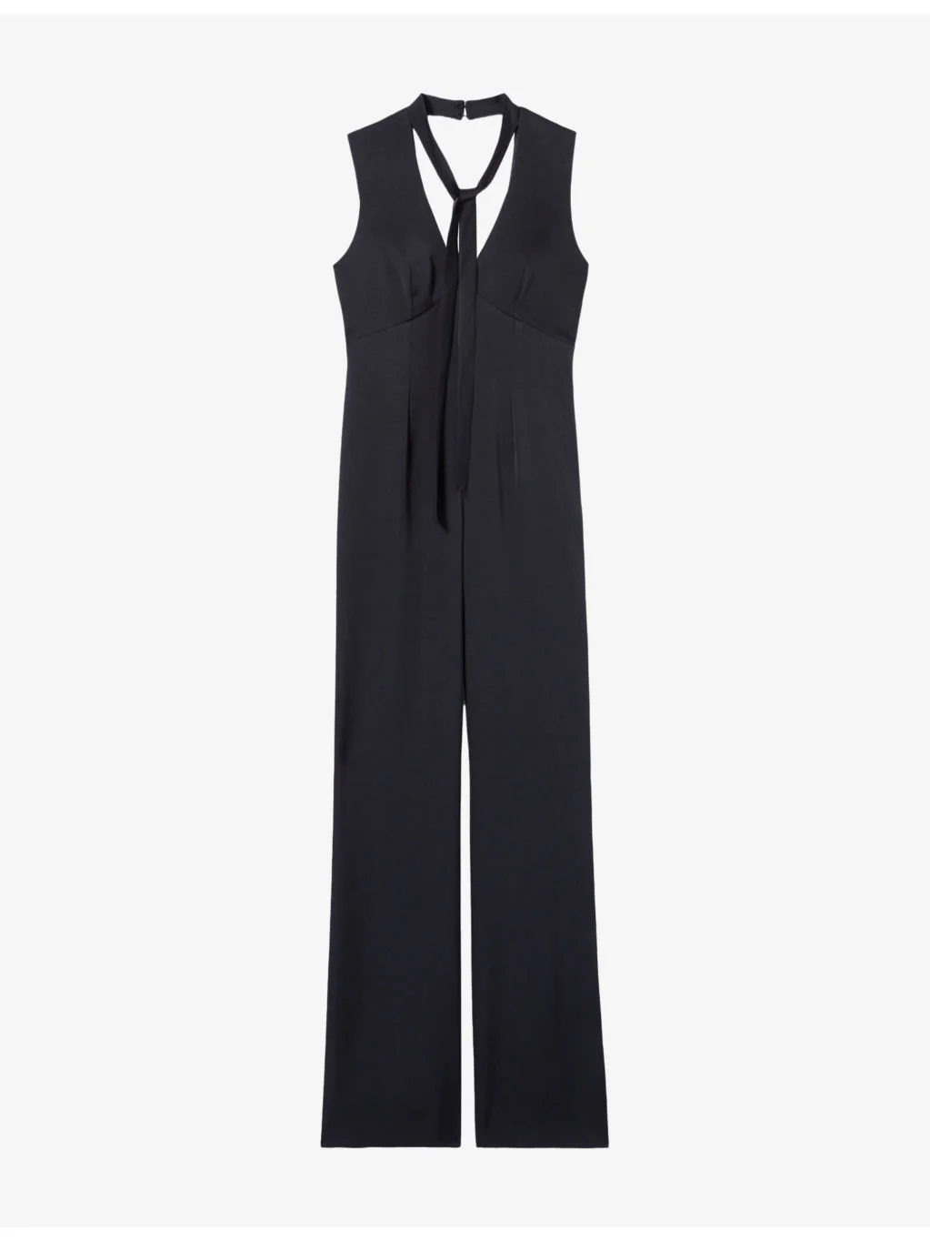 Tie-Neck Flared Satin Jumpsuit - 1
