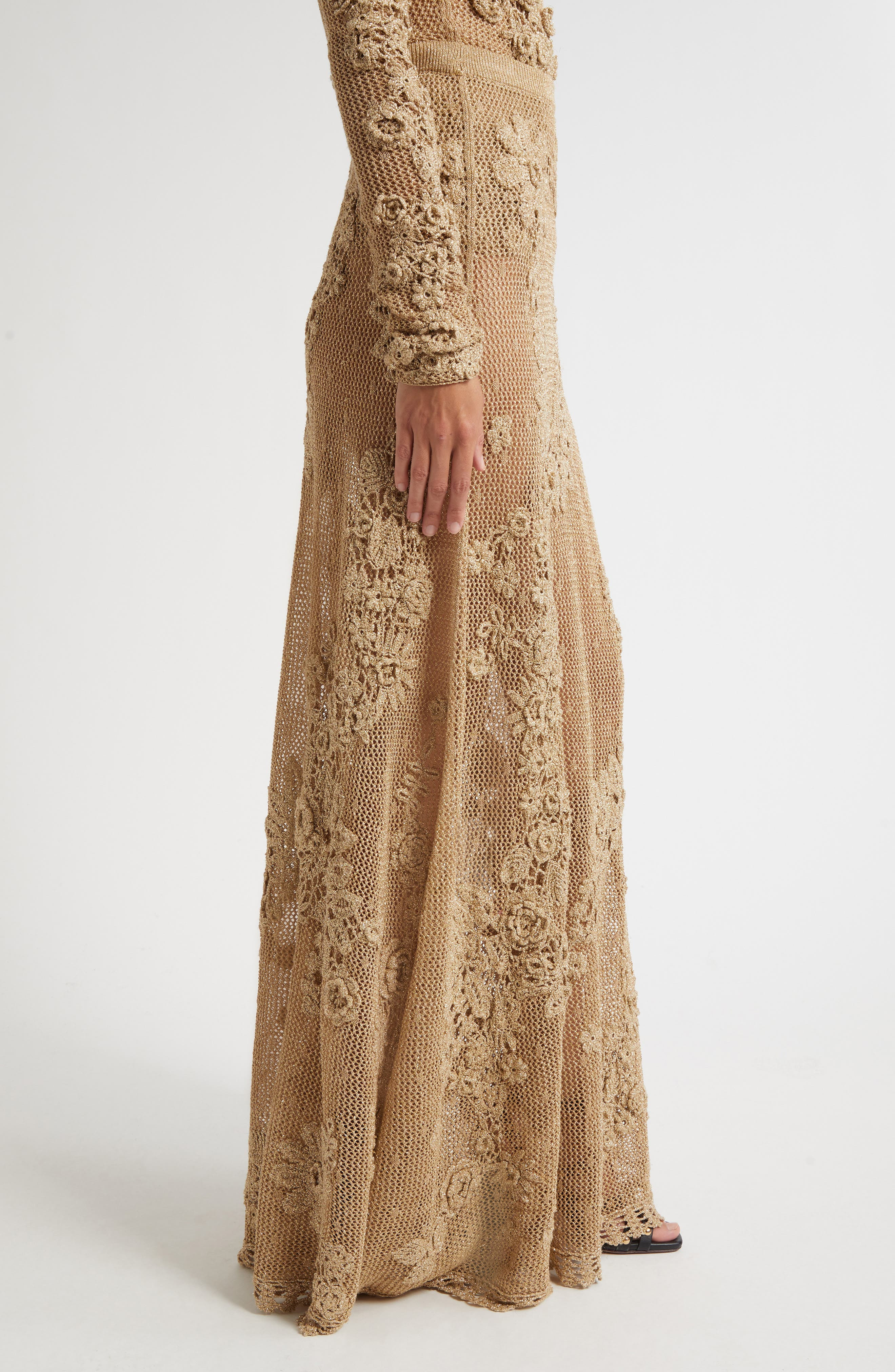 Ulla Johnson Aria Metallic Crochet Appliqué Open Stitch Maxi Skirt in Lurex Combo at Nordstrom - 4