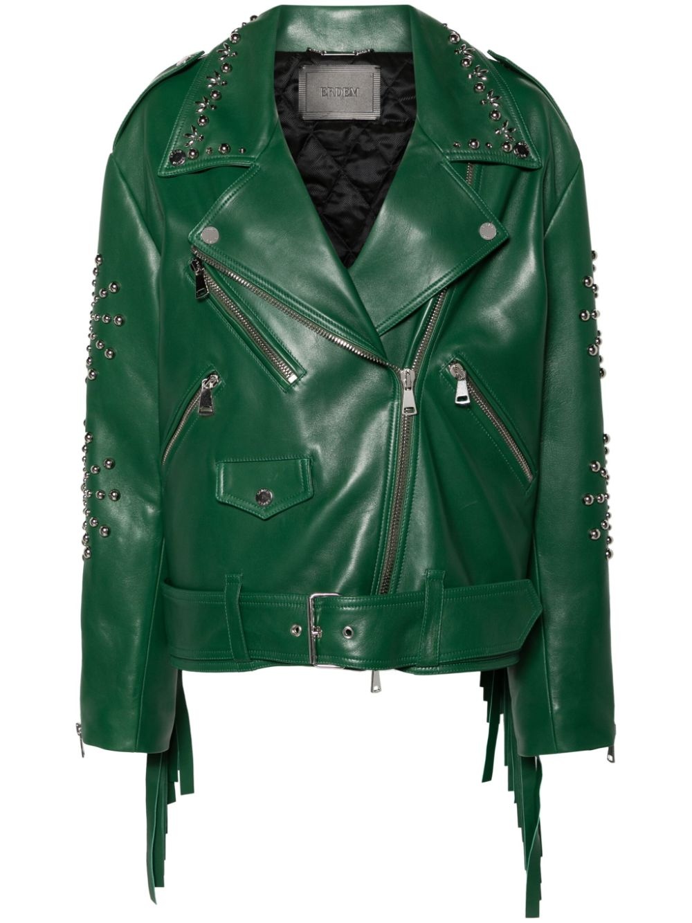 studded fringed leather biker jacket - 1