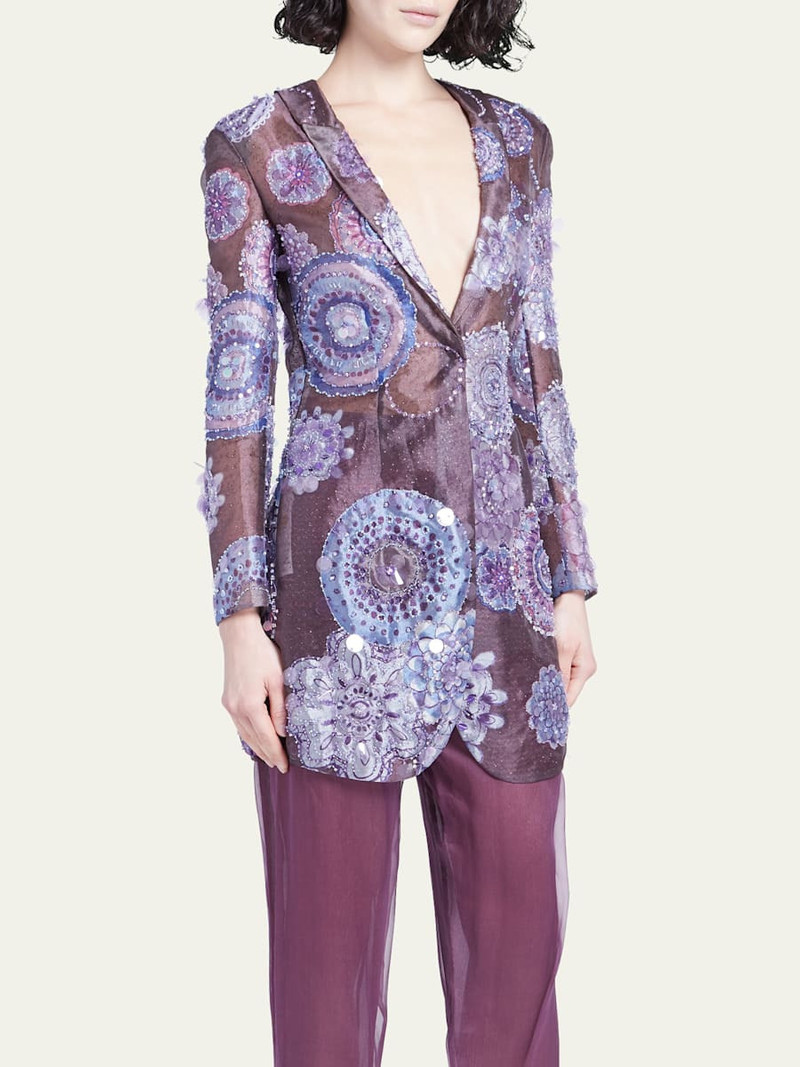 GIORGIO ARMANI Sheer Printed Blazer Jacket with Beaded Details outlook