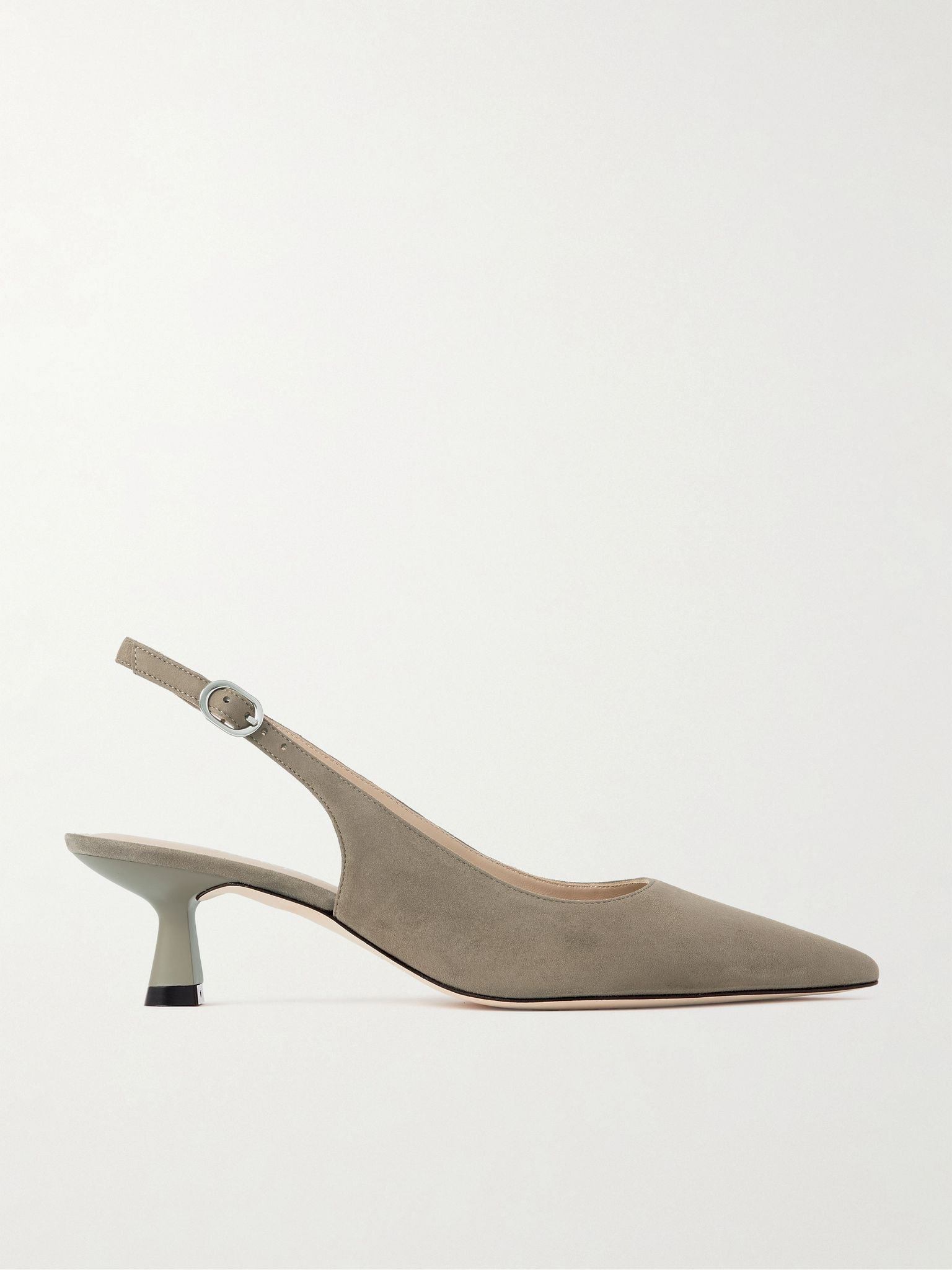 Stuart Sculpt leather-trimmed suede slingback pumps Taupe - 1