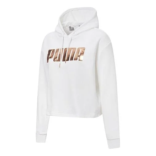 (WMNS) PUMA Metallic Logo Hoodie 'White Gold' 586356-02 - 1