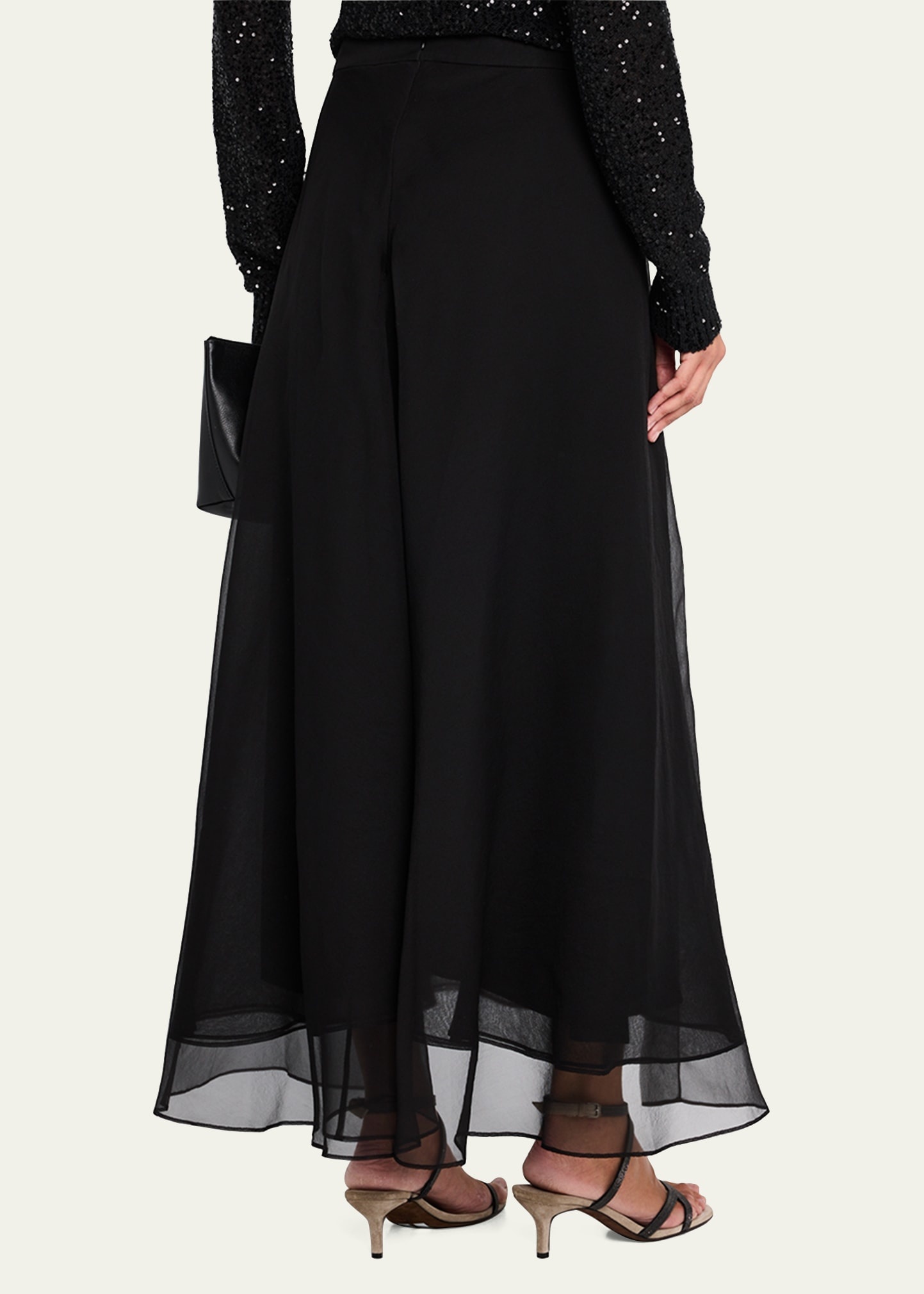 Crispy Silk Paneled Maxi Circle Skirt - 3