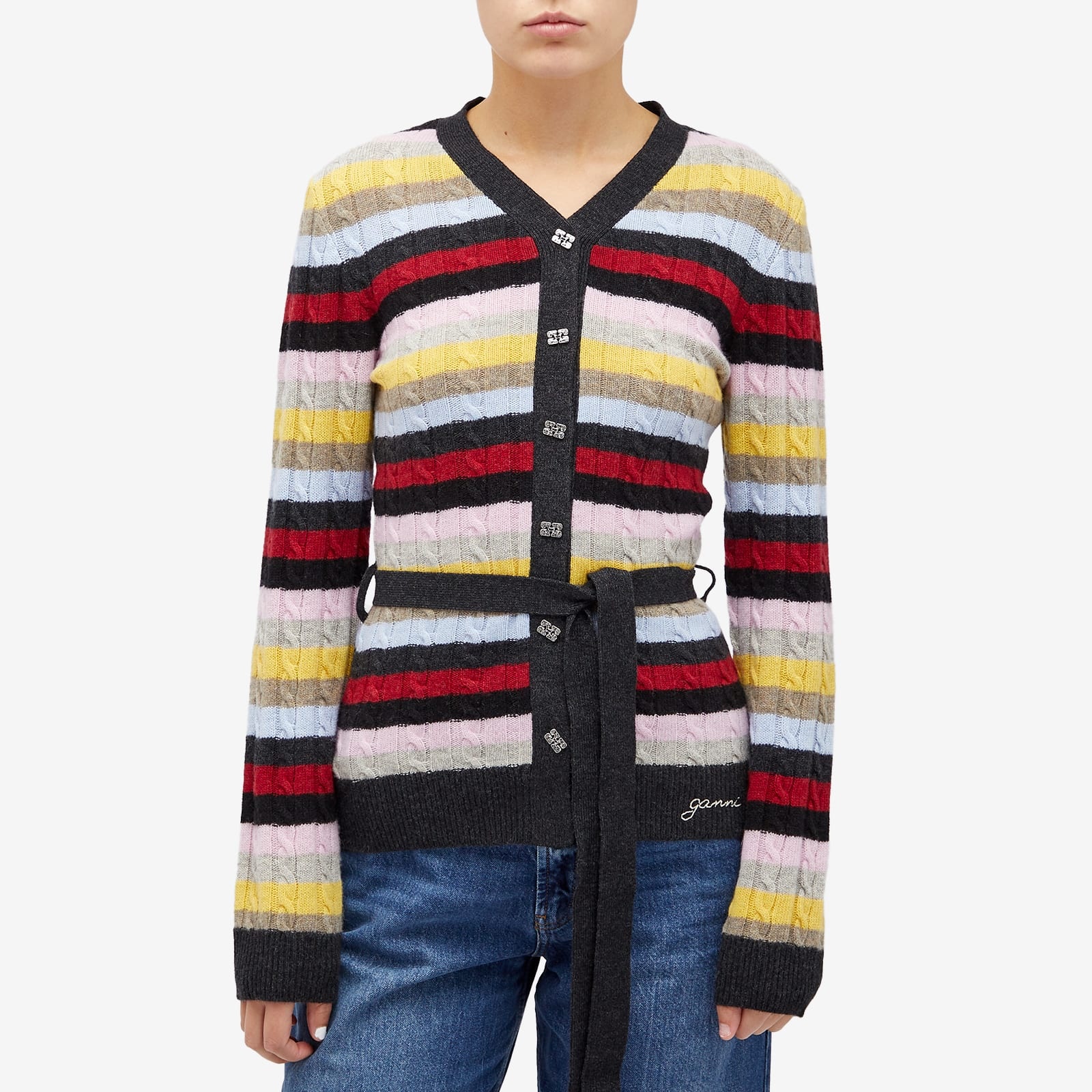 Ganni Logo Wool Mix Belt Cardigan - 2