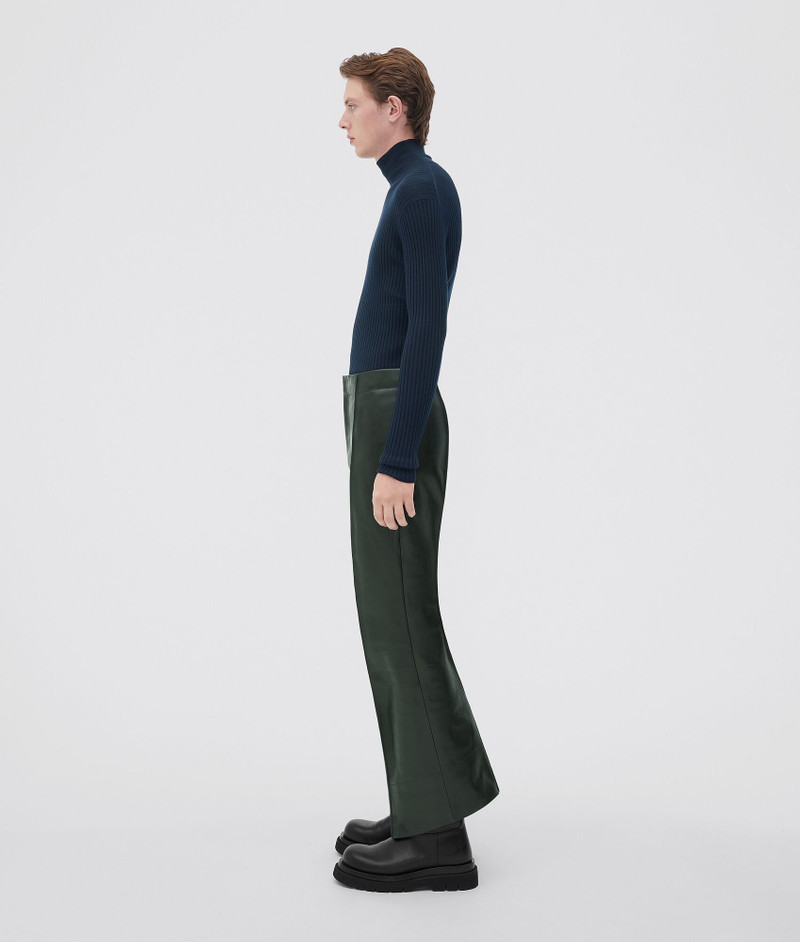 Bottega Veneta leather trousers with curved legs outlook