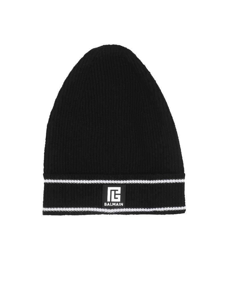 Wool beanie with embroidered Balmain logo 1