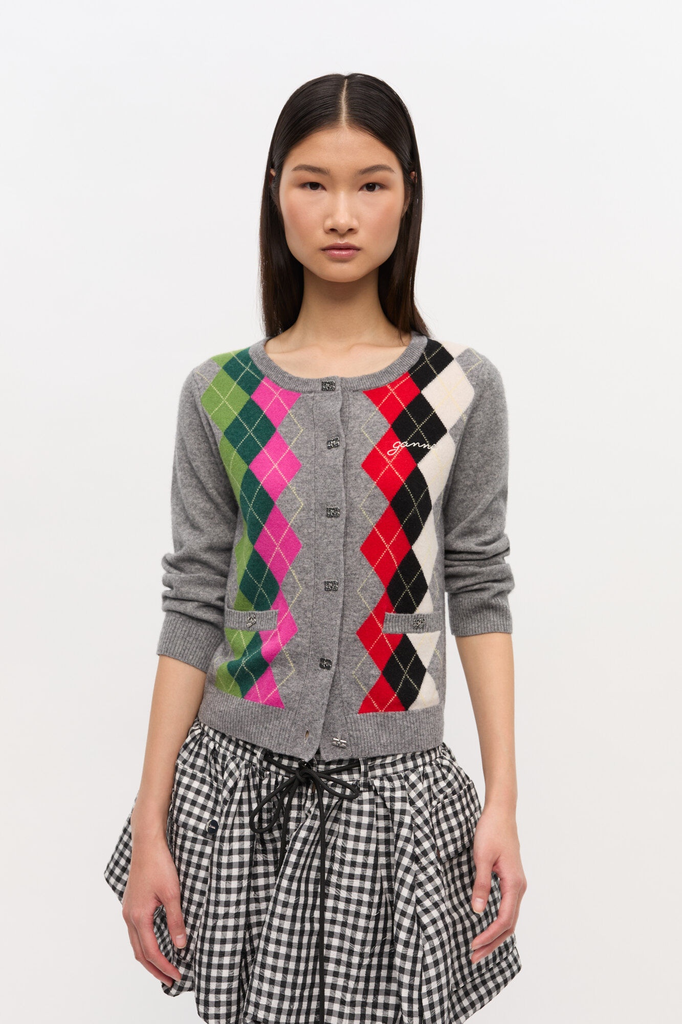 GREY CHECK CARDIGAN - 2