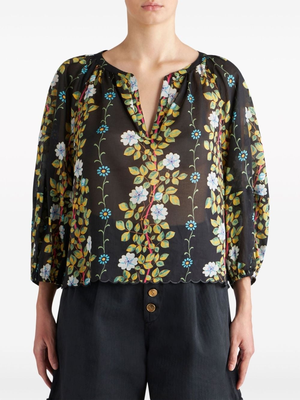 floral-print cotton blouse - 3