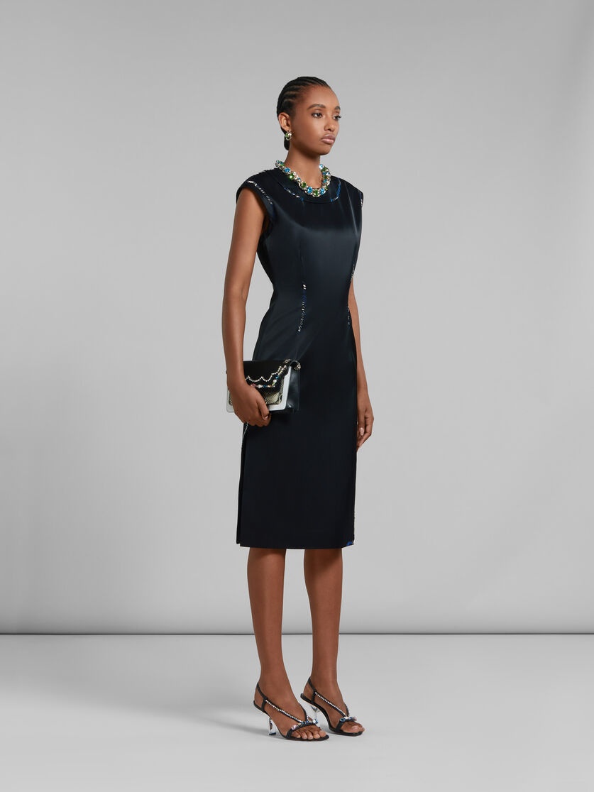 BLACK DUCHESSE SATIN SHEATH DRESS WITH BEAD MENDING - 6