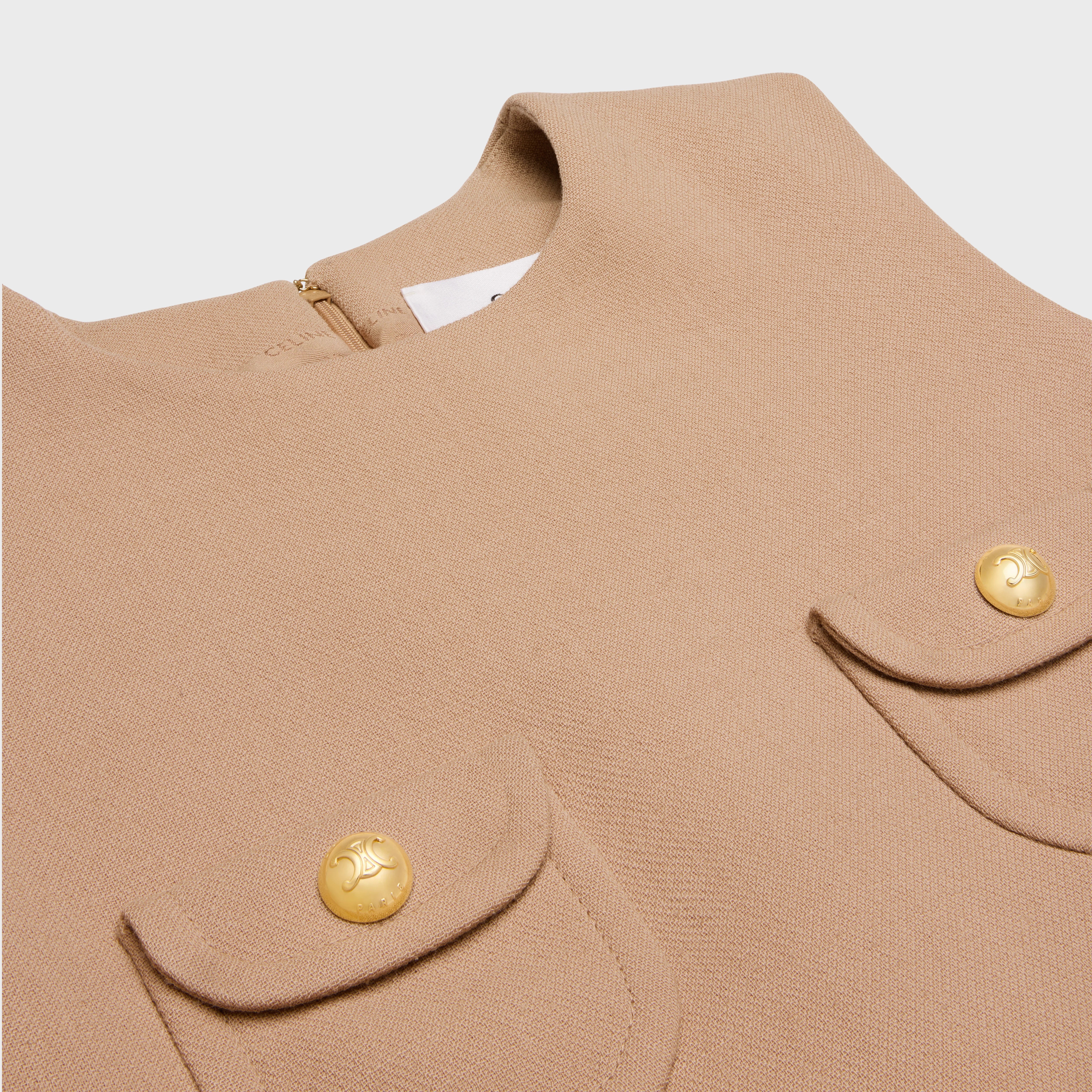 trapeze mini dress in wool sablé - 3
