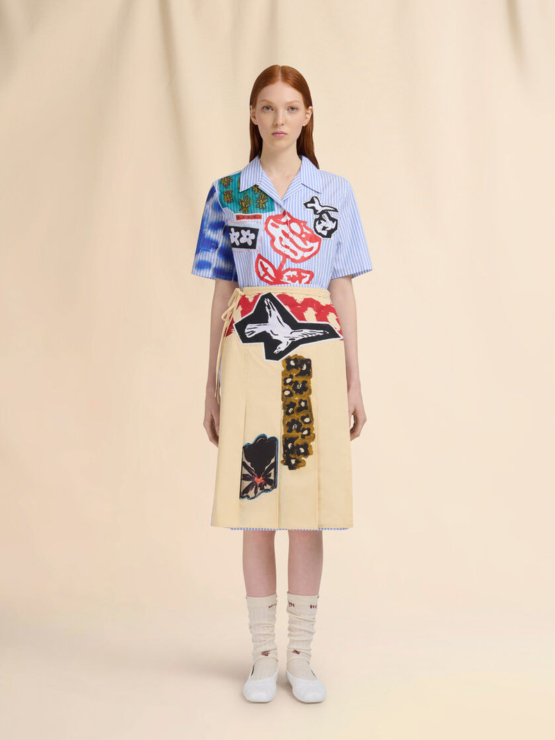 Marni LIGHT BLUE STRIPED POPLIN WRAP SKIRT outlook