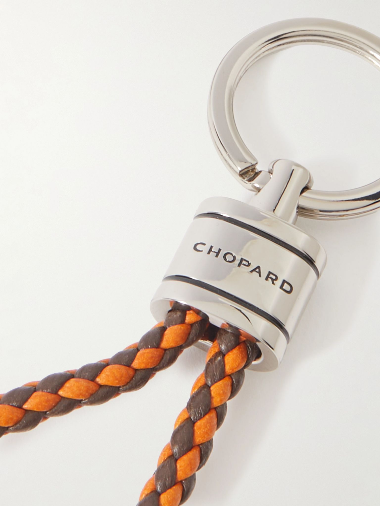 Braided Leather and Silver-Tone Keyring Orange - 3