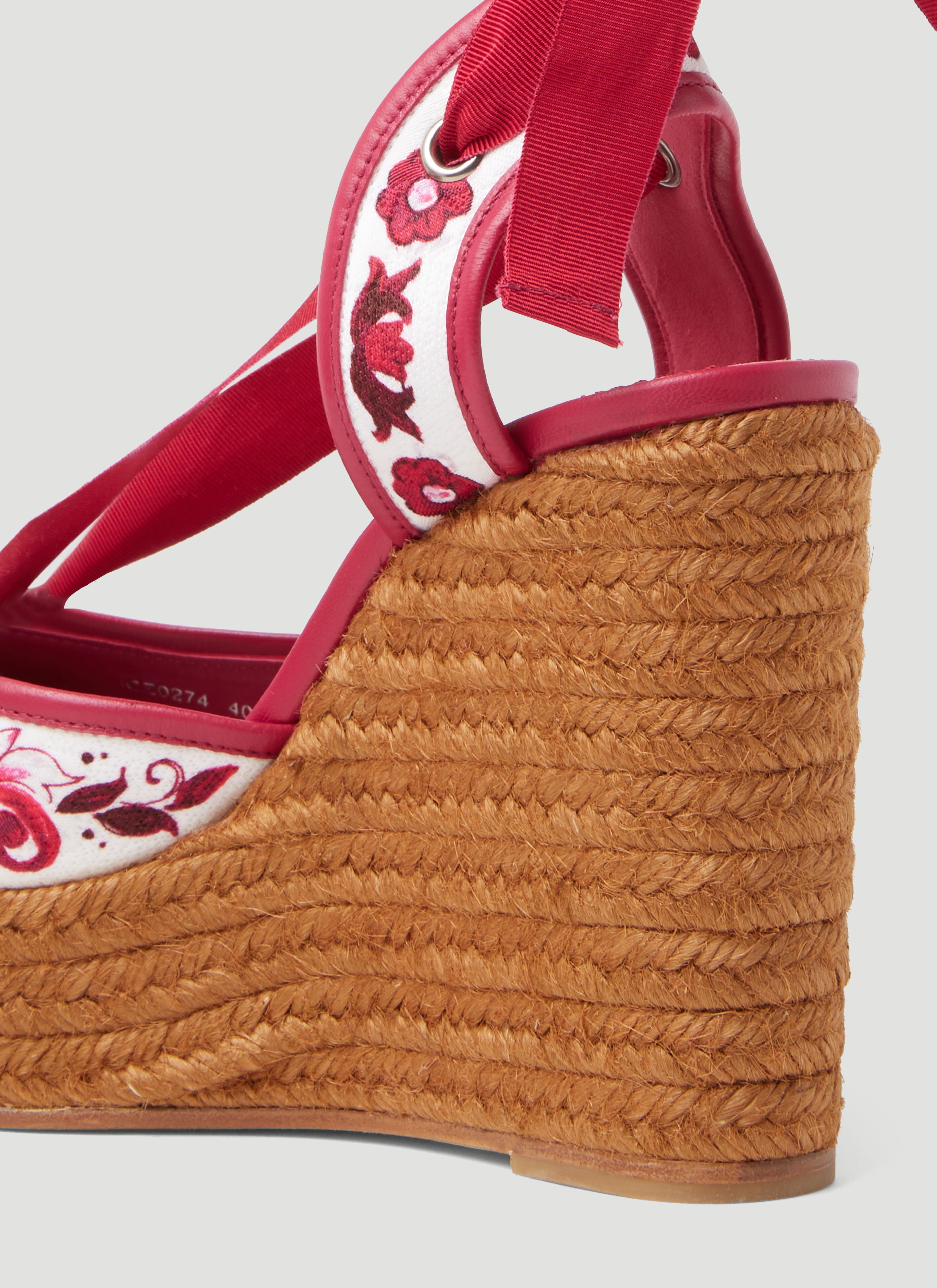 Printed Brocade Wedge Sandals - 5