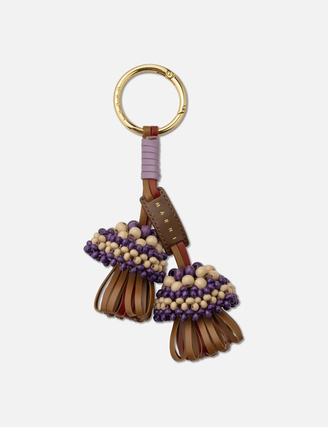 LEATHER KEYRING WITH WOODEN BEAD DETAIL - 1