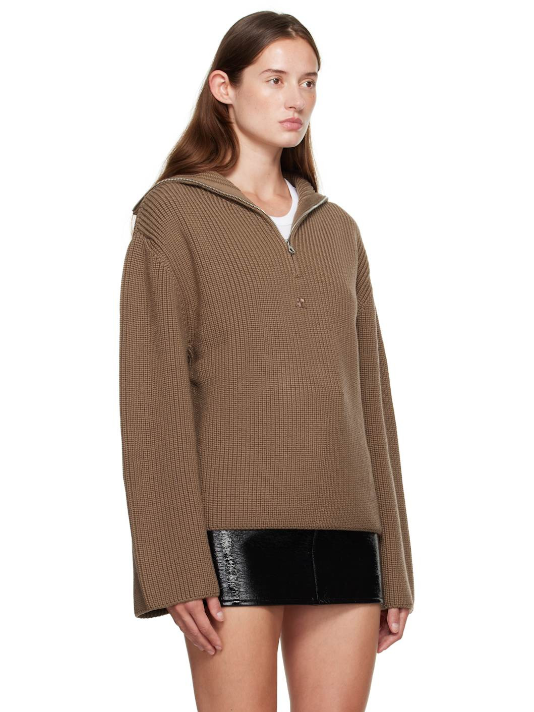 Brown Ribbed Wool Trucker Sweater - 2