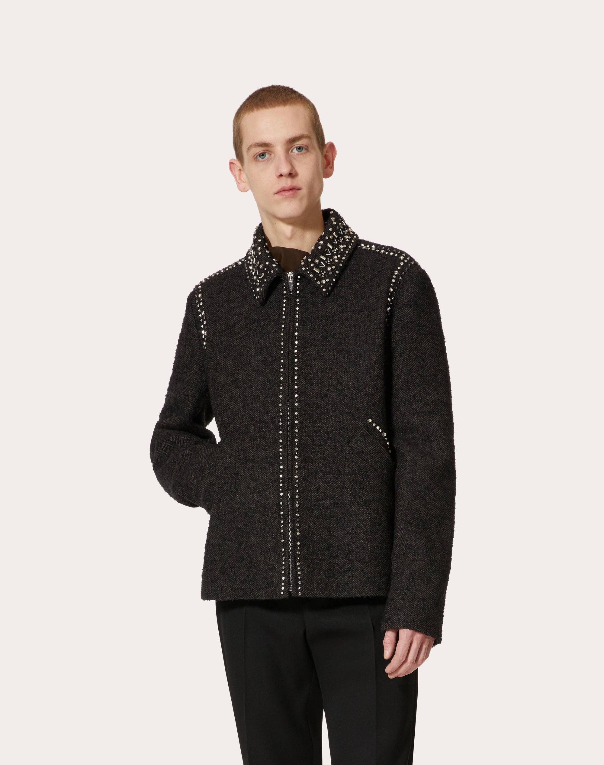 WOOL TWEED JACKET WITH ROCKSTUD SPIKE AND CRYSTAL EMBROIDERY - 3