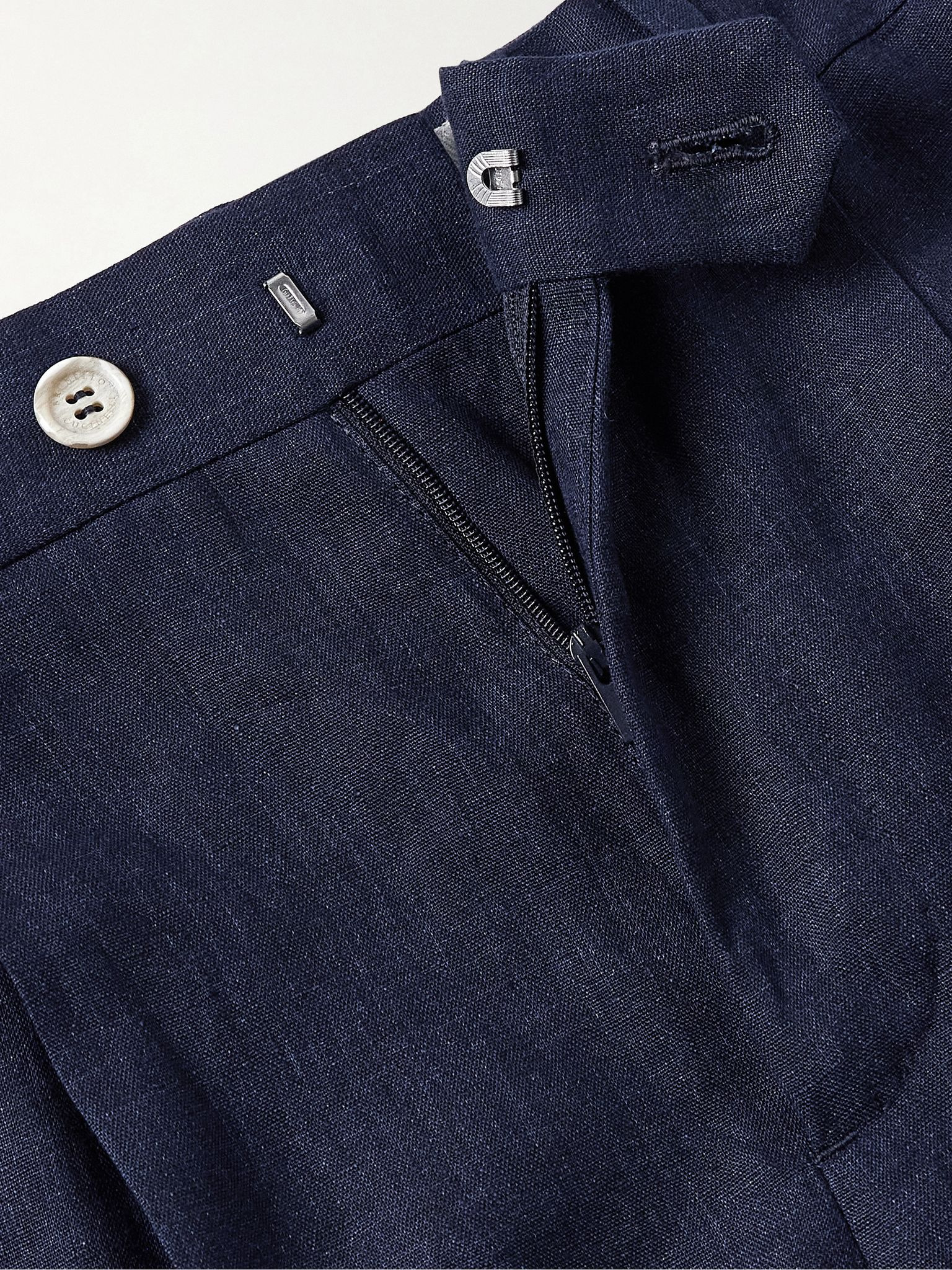 Slim-Fit Pleated Linen Suit Trousers Blue - 6