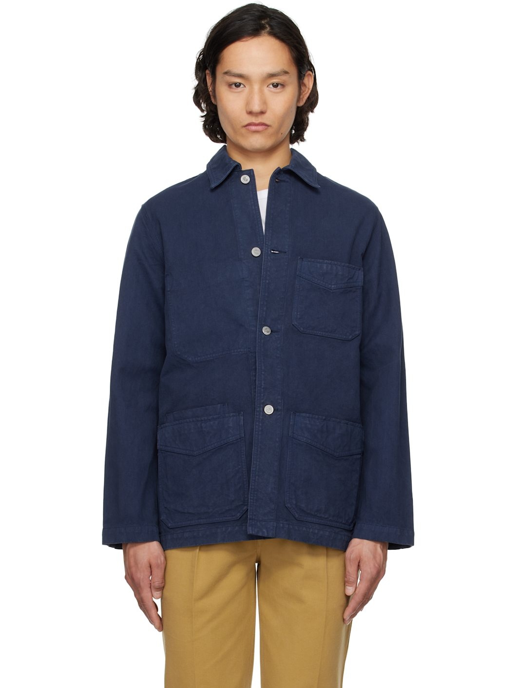 Navy Cotton Duck Canvas Five-Pocket Chore Jacket - 1