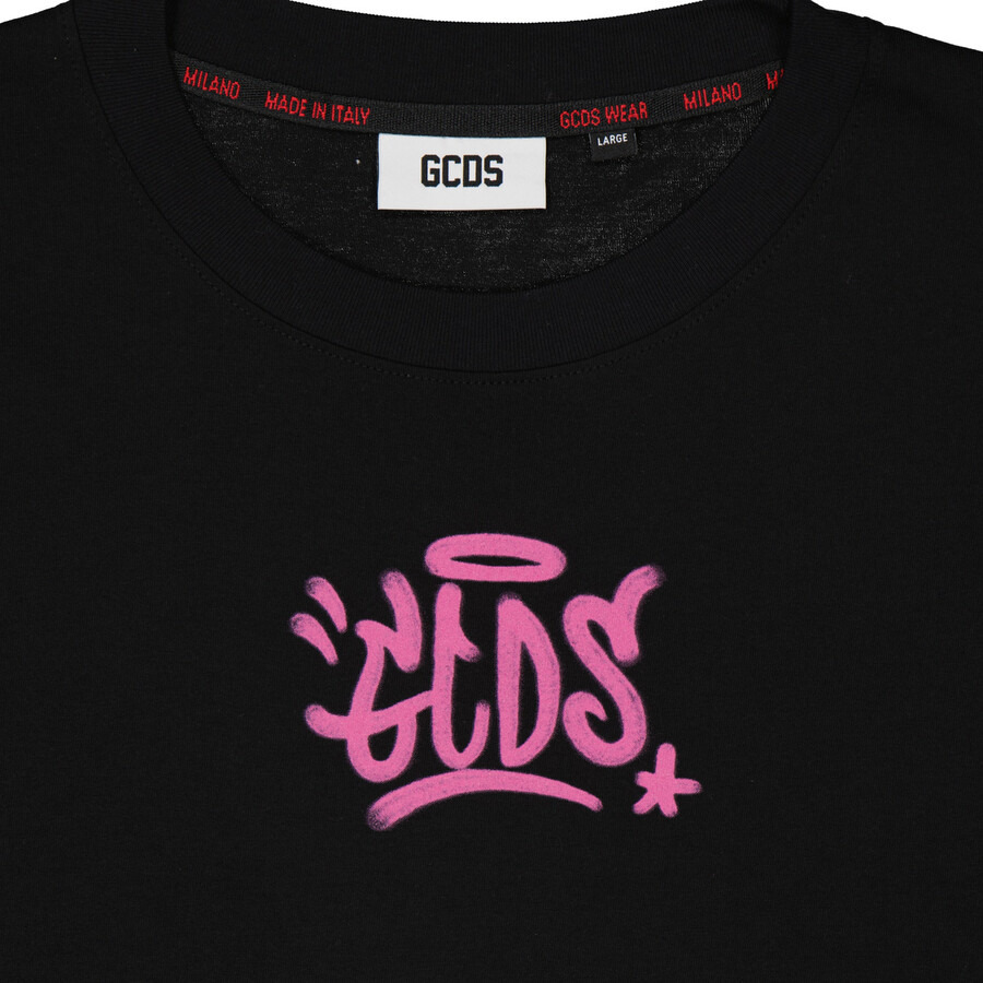 GCDS Black Graffiti Print Cotton T-Shirt - 7