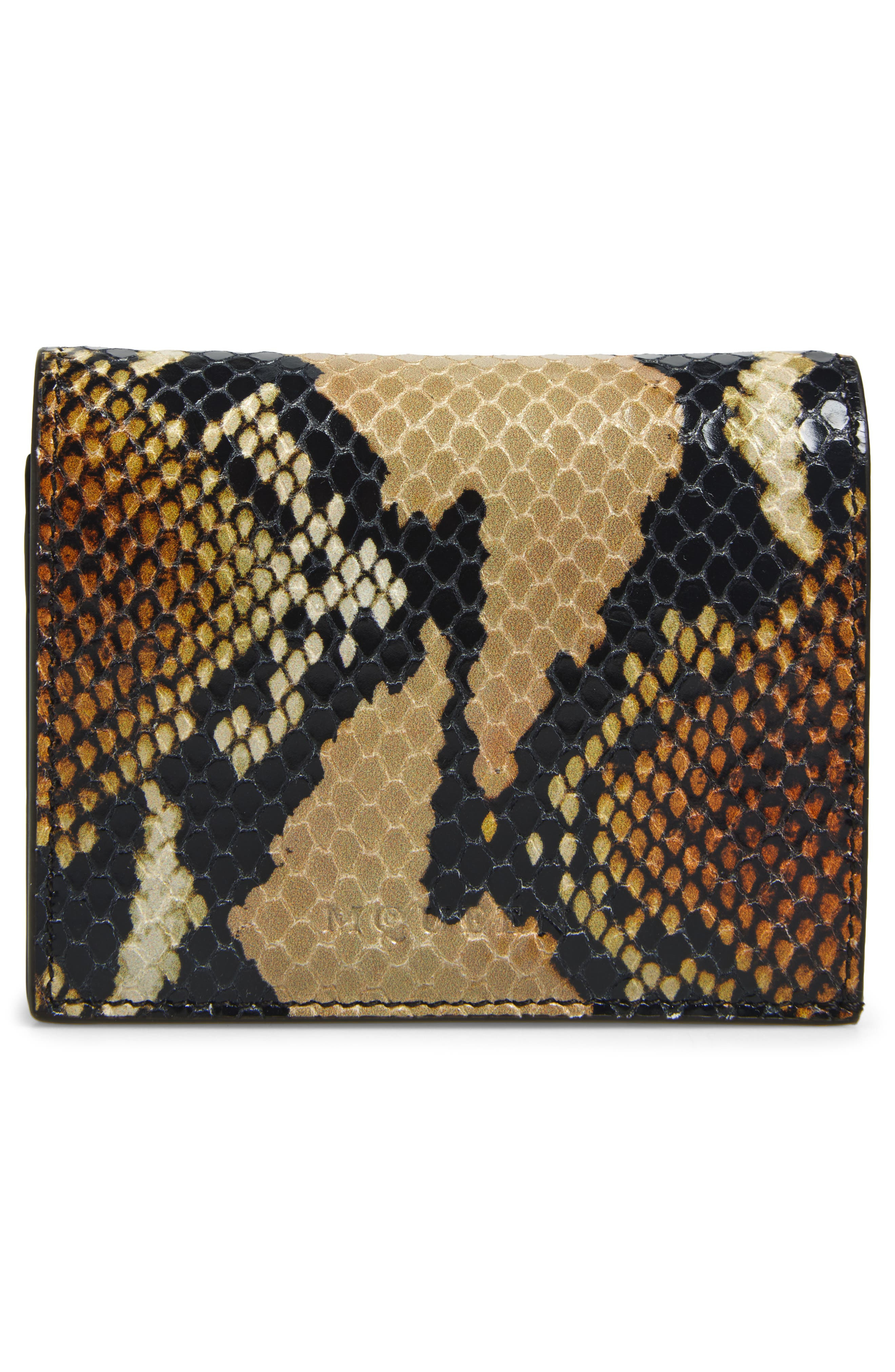 McQueen Snake Embossed Leather Card Case in Brown/Gold at Nordstrom - 1