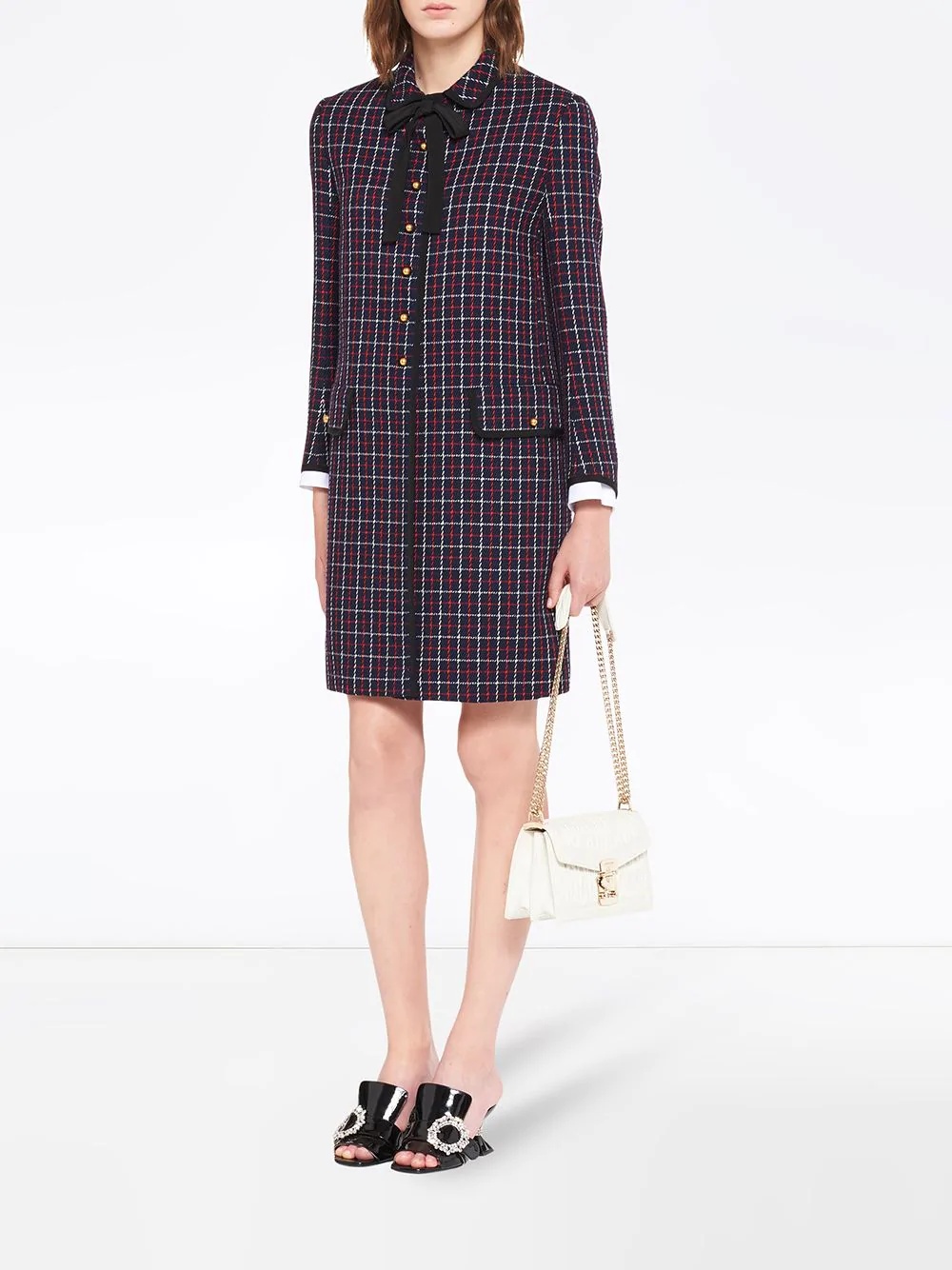 checked long-sleeved dress - 2