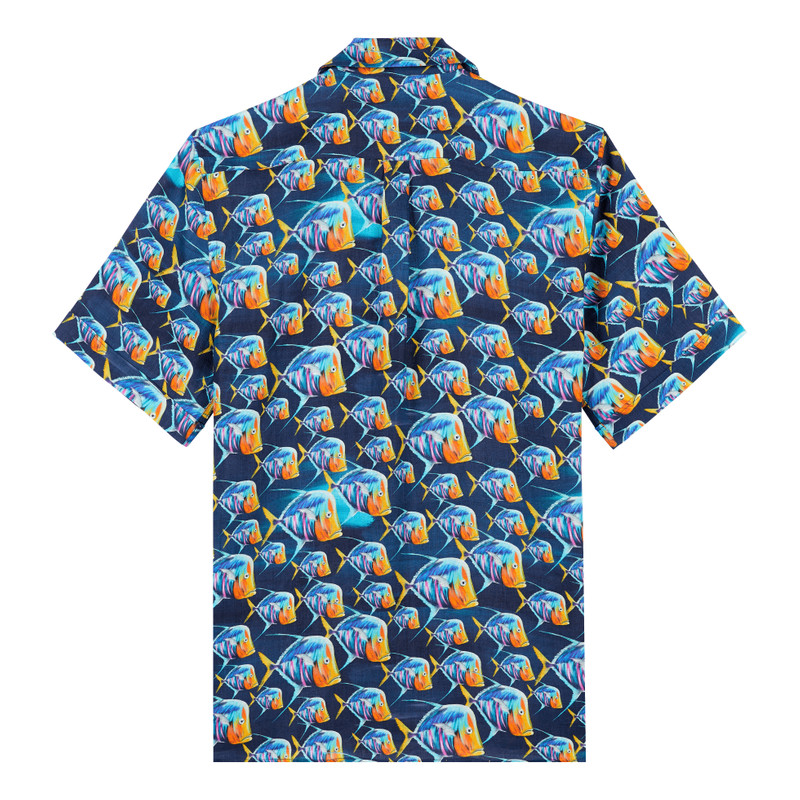 Vilebrequin Men Linen Bowling Shirt Piranhas outlook