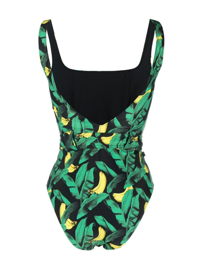 GANNI banana tree-print belted swimsuit outlook