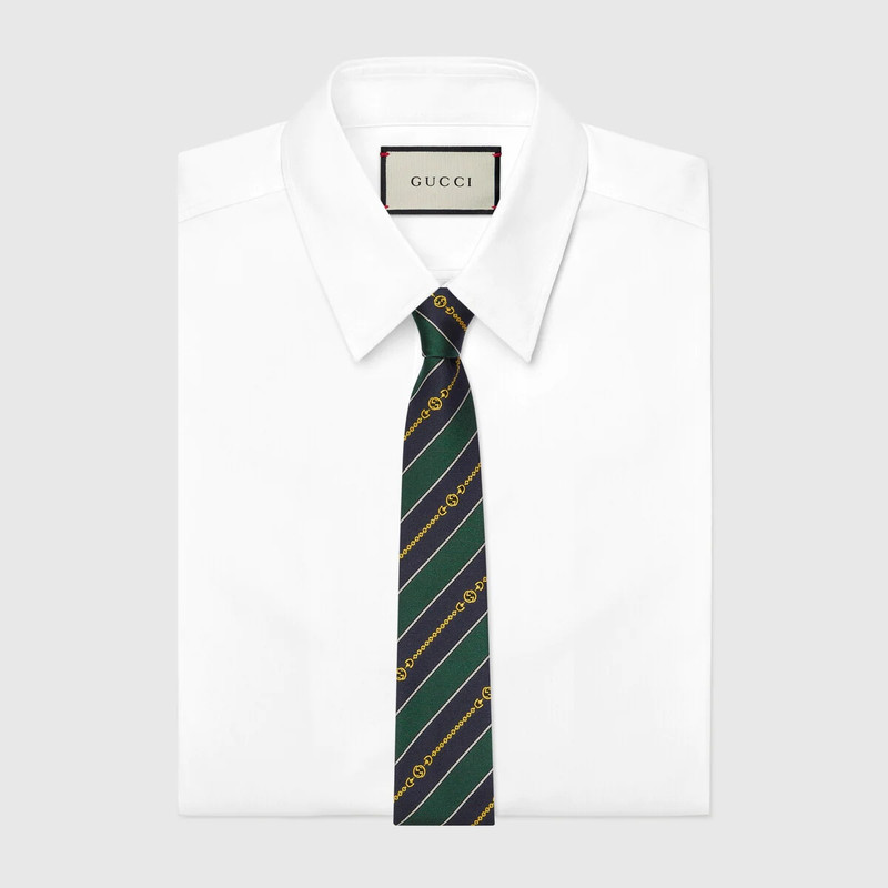 GUCCI Interlocking G chain jacquard silk tie outlook