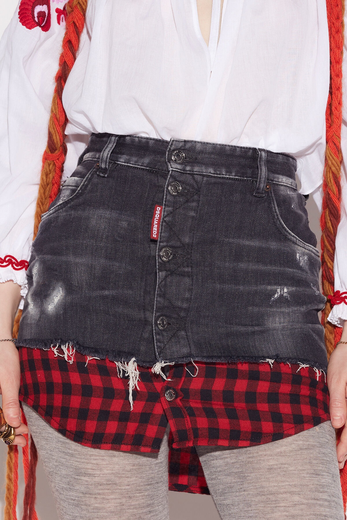 BLACK & CHECK SHIRT SKIRT - 4